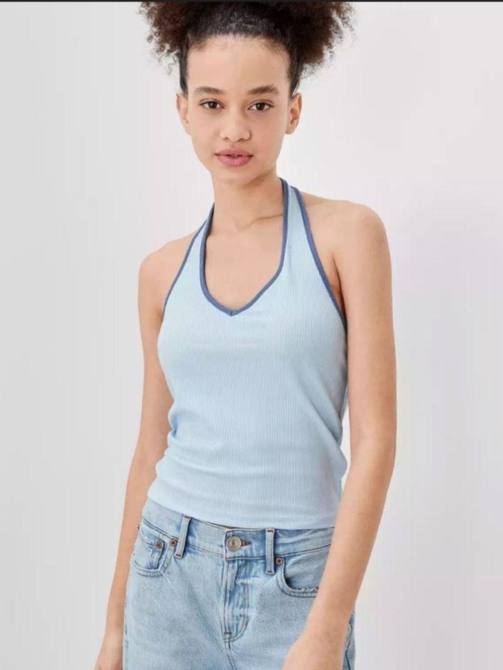 AMERICAN EAGLE Ribbed Halter V Neck